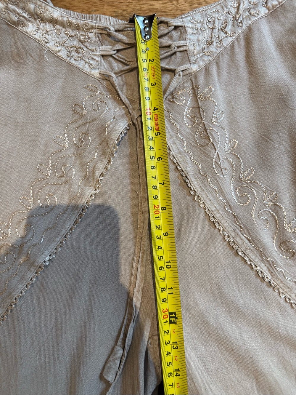 Boho Embroidered Tie-Waist Wide Leg Pants in Taupe one size - Picture 8 of 10
